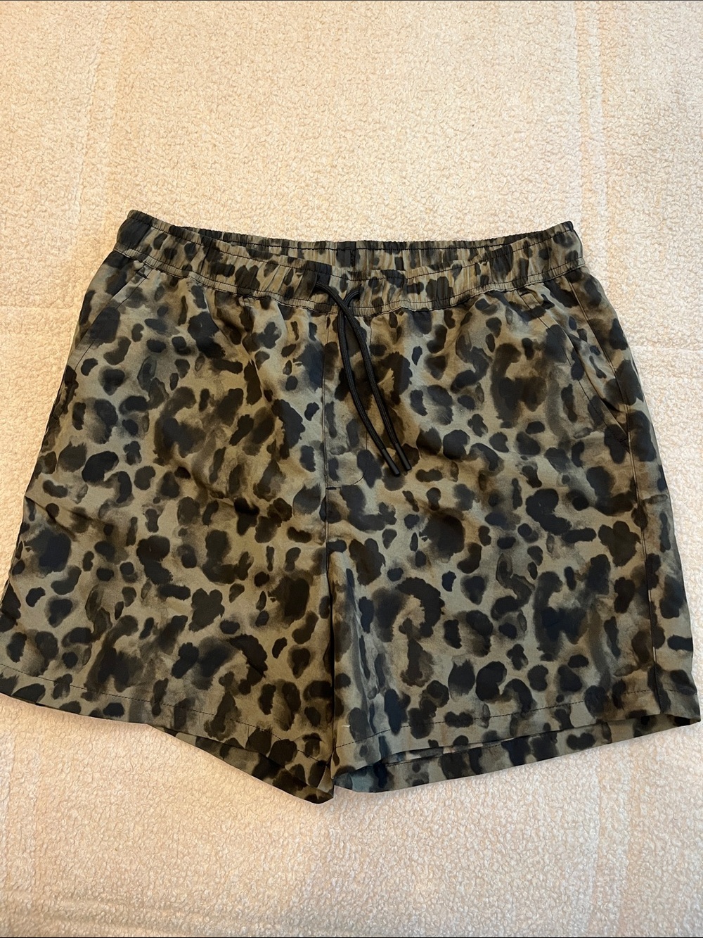 Pull&Bear Olive Green and Black Leopard Print Swim Trunks {fit 32/33/34/34.5}